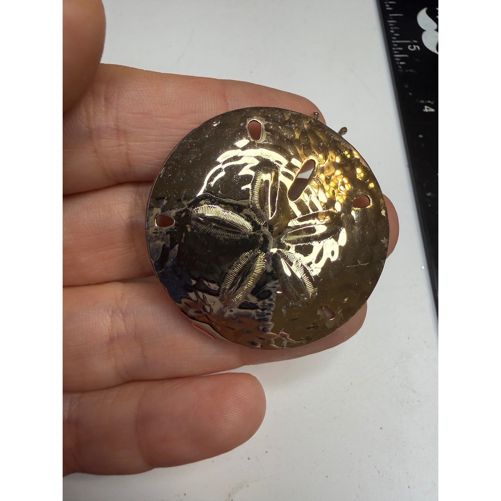 Gold Tone Sand Dollar Hair Barrette Coastal Nautical Beach Accessory 2 Inch